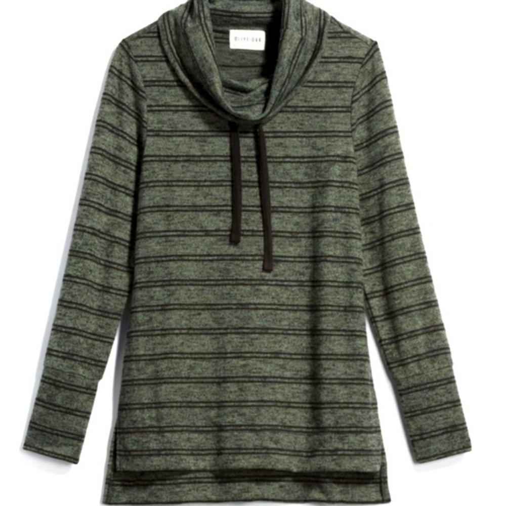 Olive & Oak Heathered Green Striped Cowl Neck Sweater